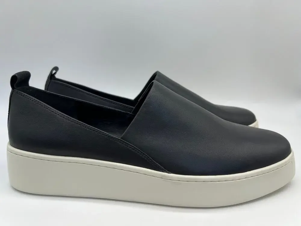 Vince Saxon Napa Leather Slip-On Sneakers Black Women's Size 9.5M